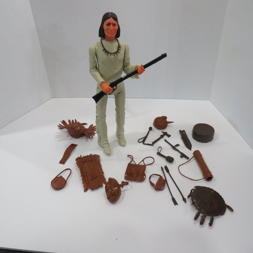 Vintage Marx Johnny West Geronimo Action Figure with Gear and Sharps Rifle.